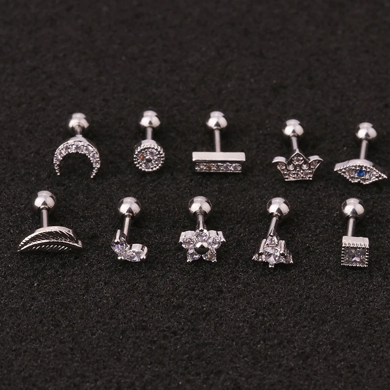 Sellsets, новинка, 1 шт., большое сердце, луна, звезда, CZ, болтаются, пирсинг, ювелирные изделия, стальная штанга, серьги, спиральный для хряща, шпильки