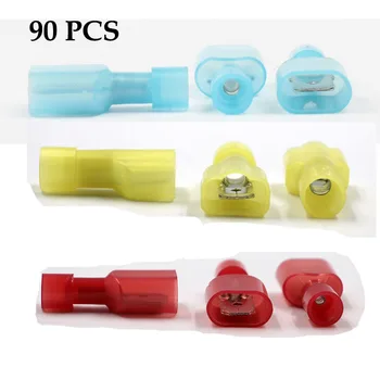 

90PCS Electrical Crimp Nylon Brass Terminals MDFN Fully Insulated Spade Joint Cable Wire Connector Plug Terminators Kit Tool Set