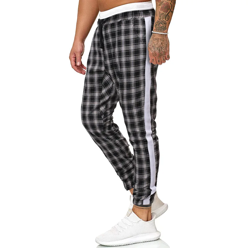 Осенние мужские обтягивающие узкие брюки для бега джоггеры Slim Fit милый спортивный костюм клетчатый карандаш брюки длинные брюки размер m-xxl