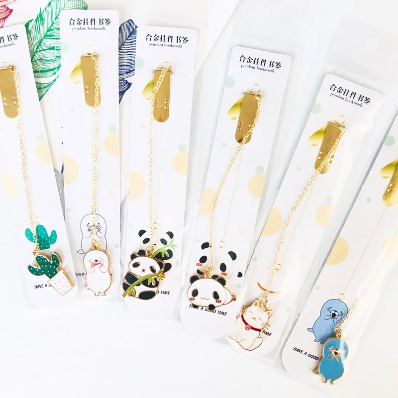 Fresh Panda Cactus Lutra Otter Cat Metal Pendant Bookmark Page Flag School Office Supply Stationery Gift for Student
