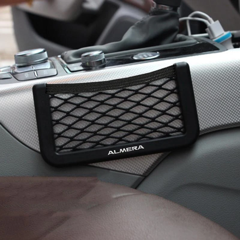 1pcs Car Seat Side Back Storage Net Bag Phone Holder Pocket Organizer for Nissan Almera G15 N16 Car-Styling Accessories