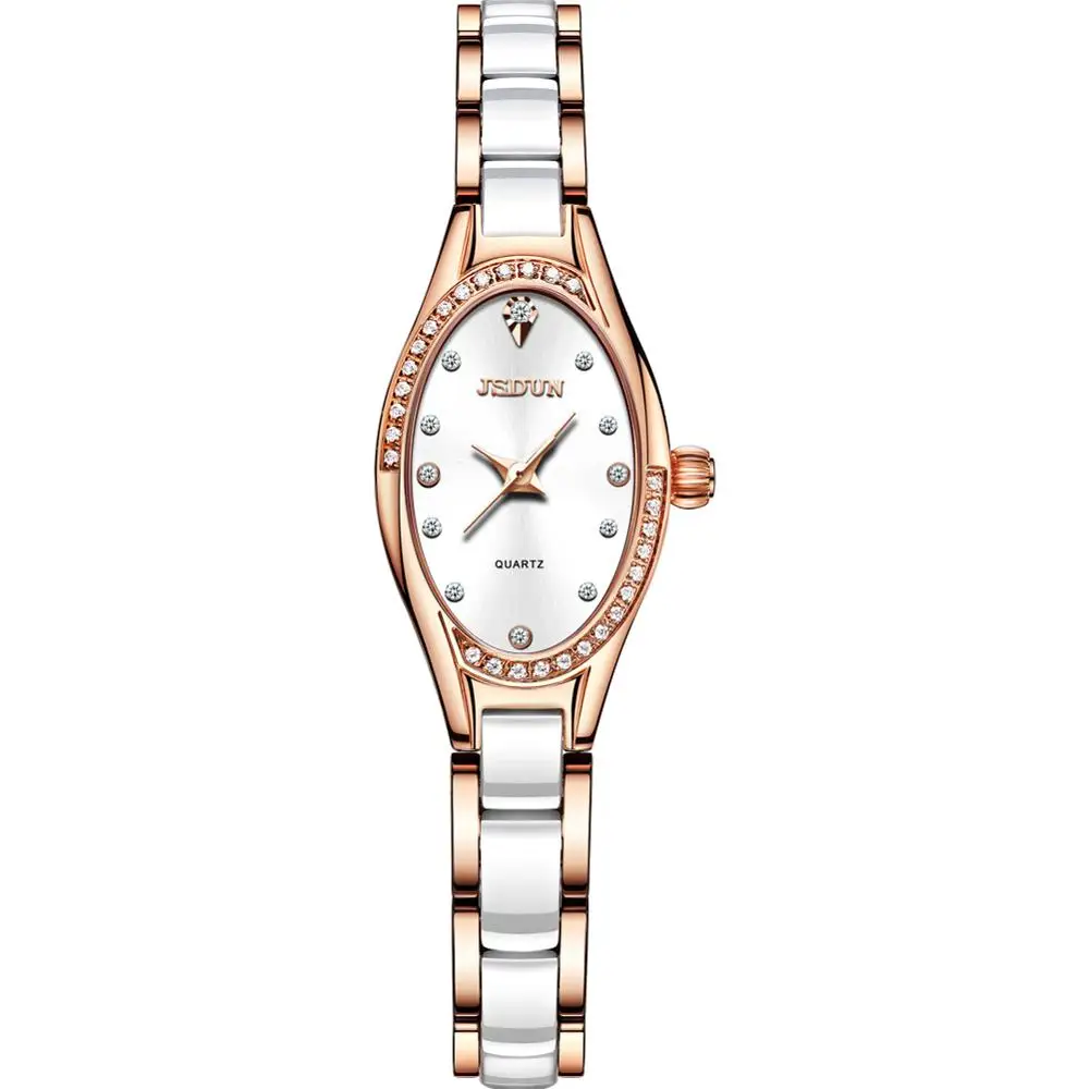 Маленькие часы с циферблатом для женщин, овальные женские часы montre femme, бриллиантовые часы из нержавеющей стали, Роскошные водонепроницаемые часы reloj mujer, ультратонкие - Цвет: white