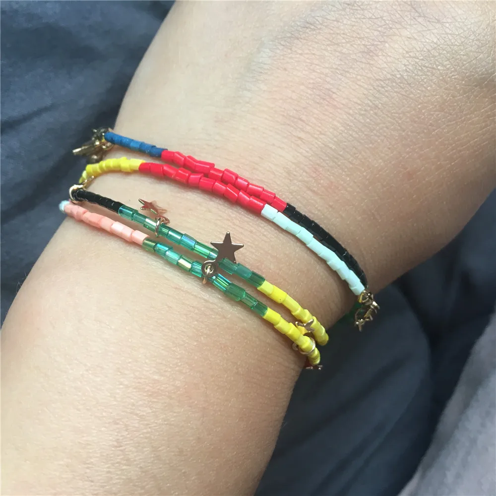 

2019 Hot summer gold color small star with colorful bead strand delicate choker necklace for women girl arm bead strand jewelry