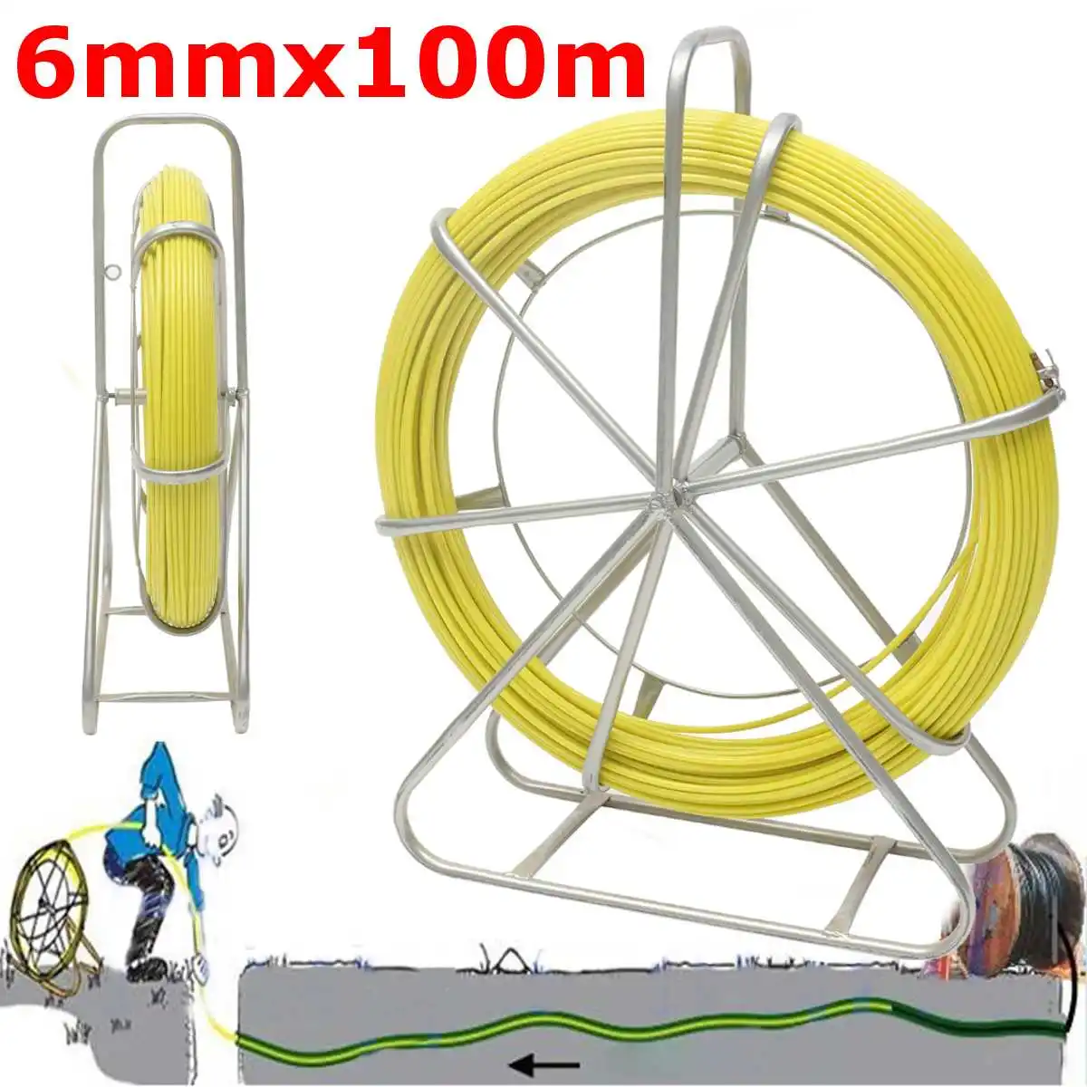 6 мм 100 м протяжная проволока стекловолоконной проволоки кабель ходовой шток канальный протягиватель кабеля Fishtape Съемник