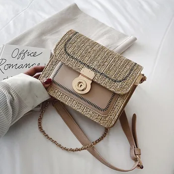 

Small Straw Bags for Women New Chain Strap Female Shoulder Messenger Handbags Casual Summer Beach Ladies' Crossbody Flap Bags