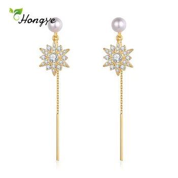 

Hongye 2020 New Arrival Long Tassel Pendant Pearl Drop Earrings for Women Metal Star Zircon Party Brincos Jewelry Daily Gift