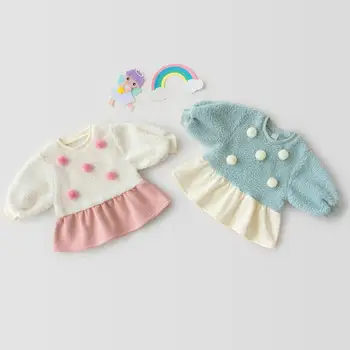 

2020 High Quality Brand Baby Girl Clothes Princess Spring Baby Toddler Fur Long Sleeve Dress Patchwork Vestidos