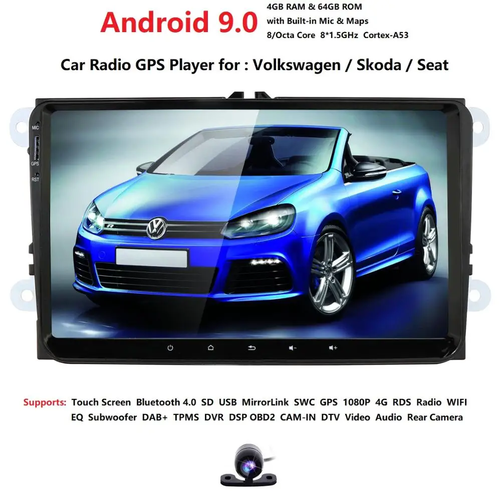 Cheap Two Din Car Multimedia Player Android 9 Auto Radio For Skoda/Seat/Volkswagen/VW/Passat b7/POLO/GOLF 5 6 DVD GPS 8 Cores DSP CAM 0