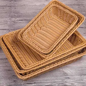 

Wicker System Willow Weaving Rattan Rectangular Weaving Fruit Bread Vegetables Display Breadbasket Weaving Storage Basket