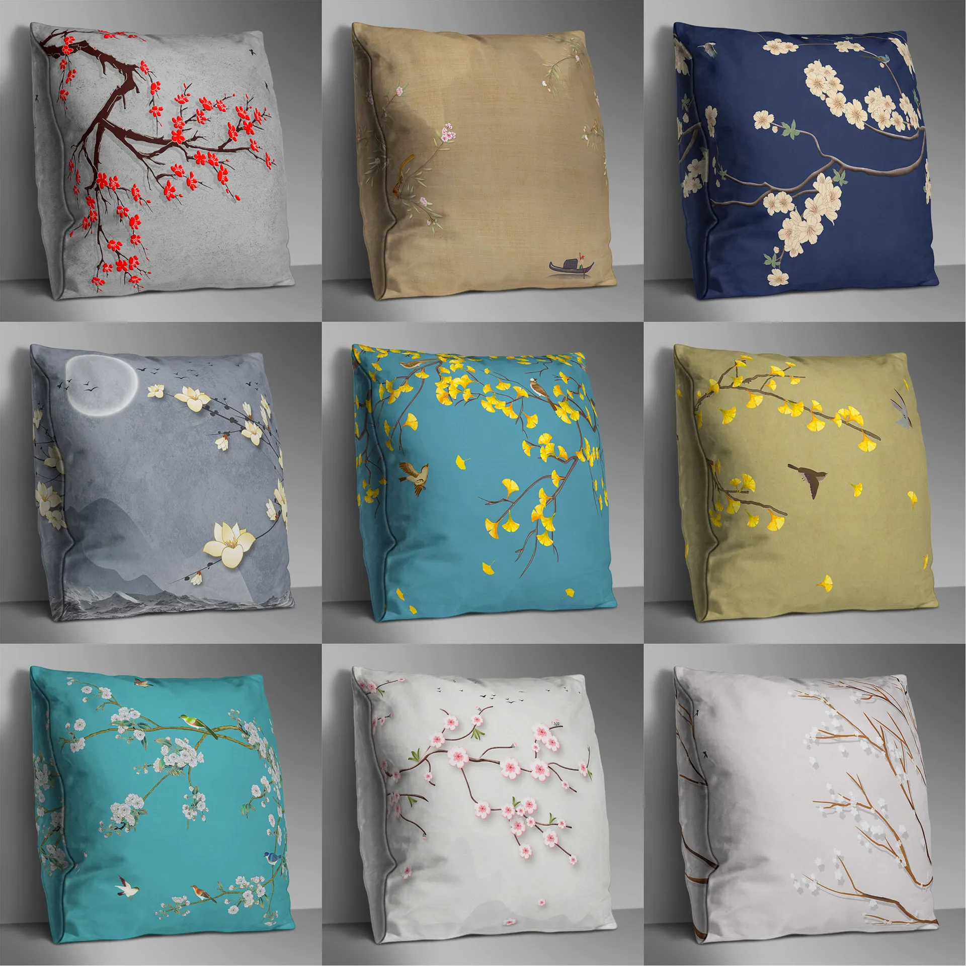 

Twig Flower Double-sided Polyester Pillowcase Decoration Peacock Bird Elegant Living Room Cushion Cover Creative Accessories