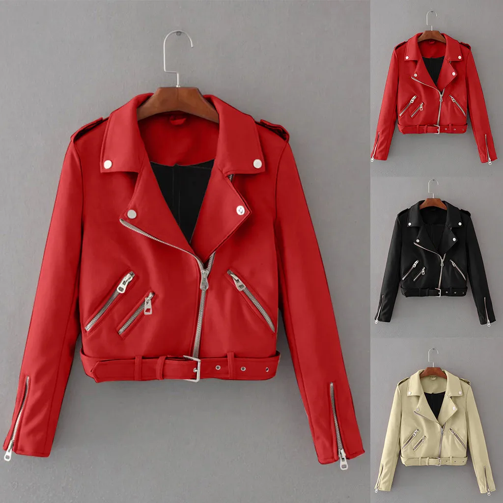 

LNCDIS 2019 Fashion Women Autumn Winter Long Sleeve Solid Retro Rivet Zipper Up Bomber Jacket Casual Overcoat Outwear Coat F1