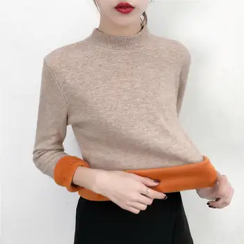 

Plus Velvet Knitted Sweater Women Elegant Casual Autumn Winter Warm Pullover Sweater Female Slim Long Sleeve Knit Sweater Q1982