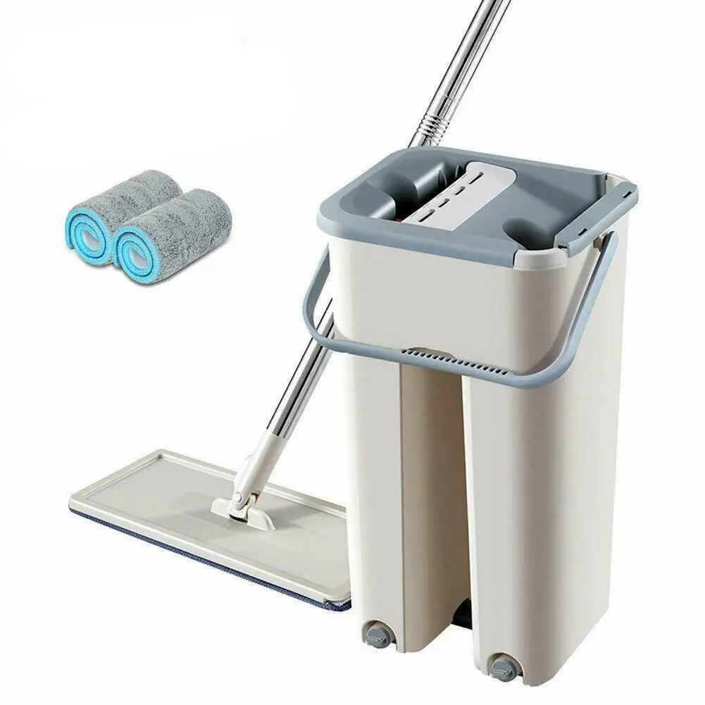 with 2pcs pads Плоская микрофибра для очистки пола, Швабра, ручная очистка пола, плоская сжимающаяся половая тряпка, ведро, бытовые инструменты для уборки - Цвет: with 2pcs pads