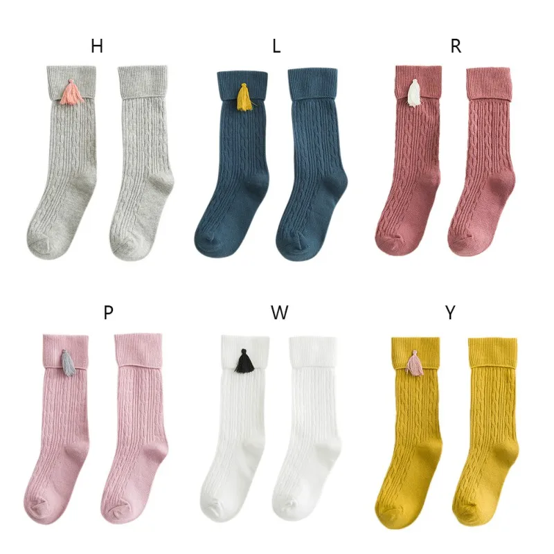 Детские носки для маленьких девочек длинные хлопковые носки до середины икры с кисточками для малышей милые школьные носки с кисточками для маленьких девочек От 1 до 8 лет Одежда для детей