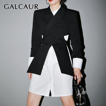 

GALCAUR Irregular Hollow Out Blazer For Women Notched Collar Long Sleeve High Waist Lace Up Suits Female 2020 Summer Fashion