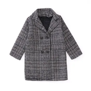 

Winter Girls Cotton Long Jackets Kid's Outerwear Clothes Toddler Children Clothes Casual Turn-down Collar Plaid Girls Wool Coat