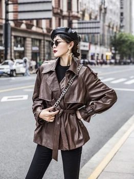 

Leather Clothing Loose Coat Woman Autumn 2019 Loose Locomotive Pu Skin Long Section Charge Handsome Pocket
