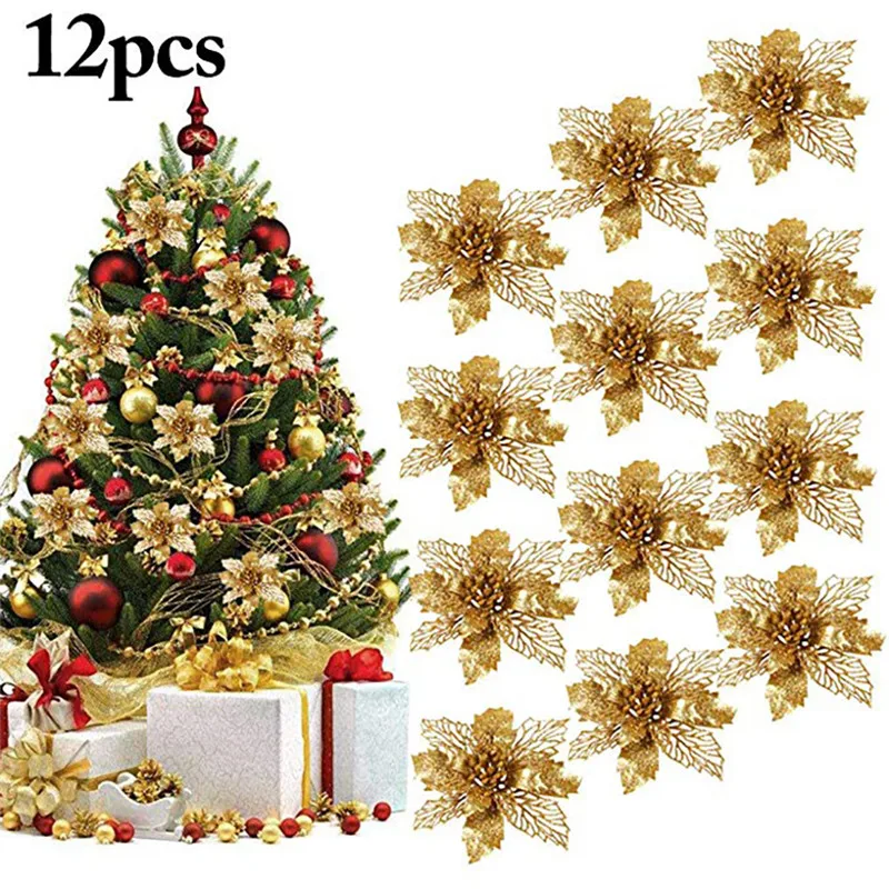 

12pcs Artificial Hollow Flowers Beautiful Ornament Hanging on The Christmas Tree Wedding Christmas Valentine's Day Decorations