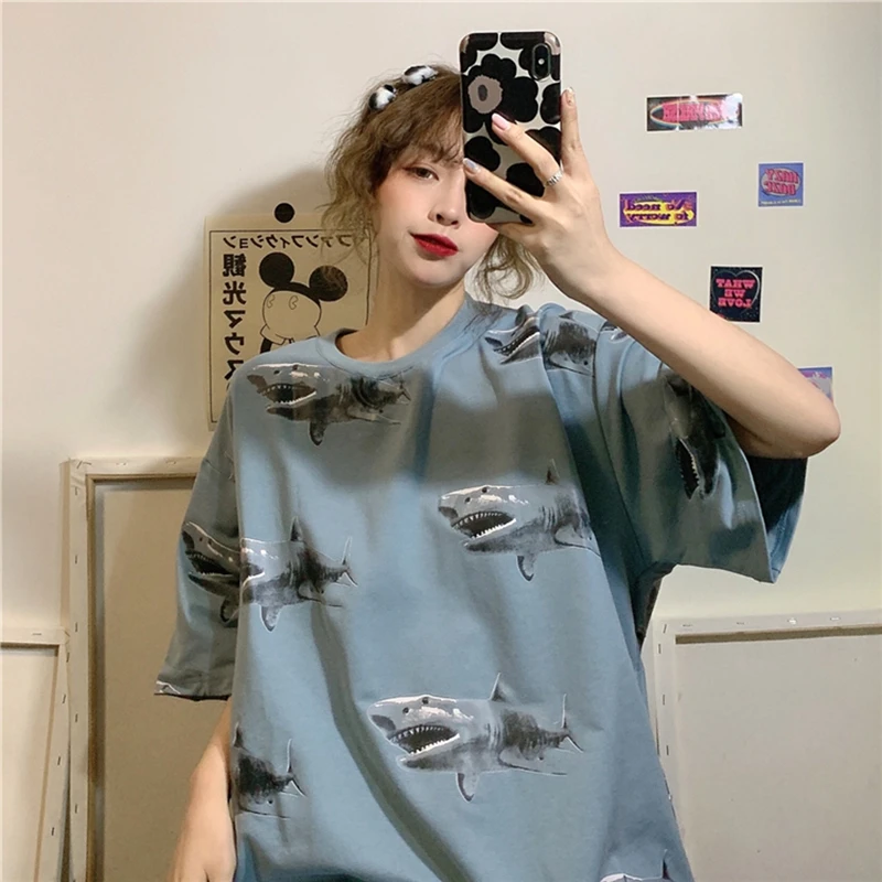 New Top short-sleeved women's tshirt loose was thin oversized half-sleeved clothes tide Korean Harajuku t shirt hip hop brandy
