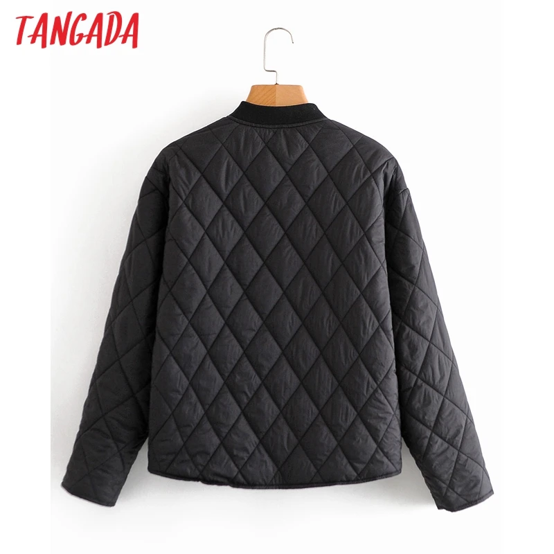 Tangada 2020 Autumn Women Solid Oversize Thin Parkas Cotton Jacket Long Sleeve Female Black Padded Overcoat QN1