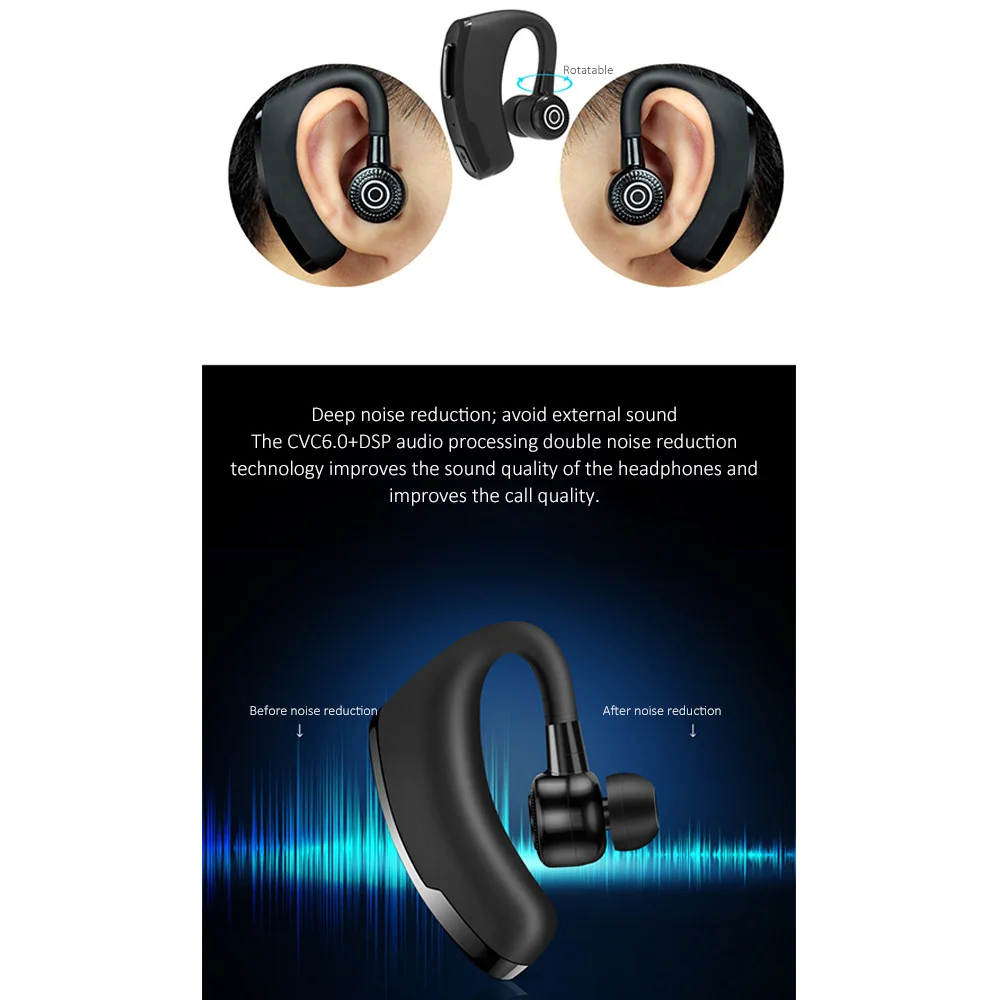 V10 бизнес Bluetooth наушники Быстрая зарядка драйвер Handsfree наушники с микрофоном Голосовая команда Шумоподавление для всех телефонов
