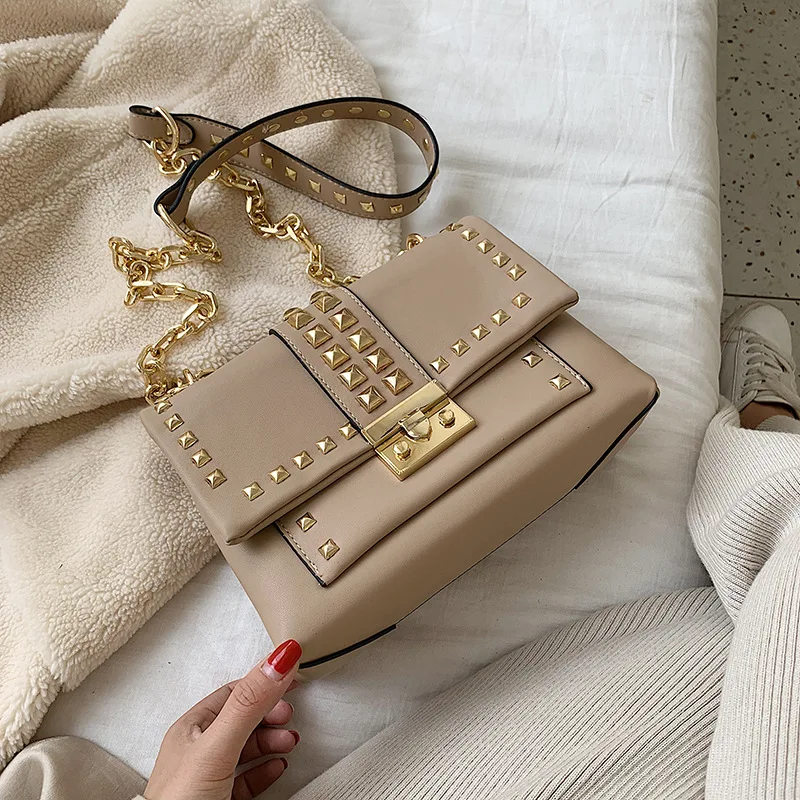 

Fashion design multi-willow decoration elegant ladies small square bag texture chain solid color leather shoulder messenger bag