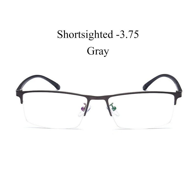 IBOODE металлическая полуоправа близорукость очки для женщин и мужчин близорукие очки женские мужские очки для близоруких квадратные очки - Цвет оправы: Gray Myopia 3.75