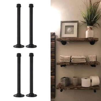 

4 Pack Pipe Shelf Brackets Black Rustic Industrial Metal Wall Floating Brace Support DIY Open Shelving Hardware Included