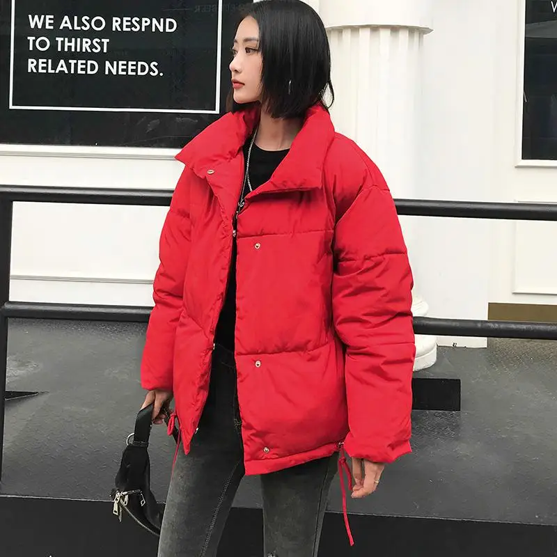 Fitaylor зимняя свободная хлопковая куртка для женщин меховой жакет с вортником стойкой Thicknesscute хлеб пальто однобортный женский хлопок верхняя одежда - Цвет: Red