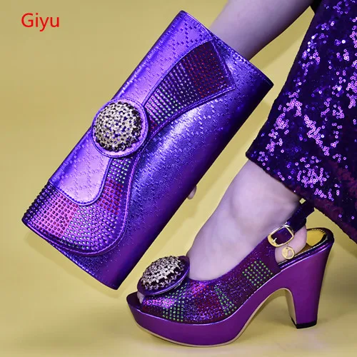 doershow new Shoes and Bag Set African Sets purple Color Italian Shoe Bag Set Decorated with Rhinestone High Quality! HAB1-17