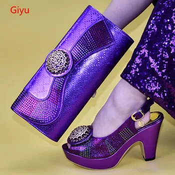 

doershow new Shoes and Bag Set African Sets purple Color Italian Shoe Bag Set Decorated with Rhinestone High Quality! HAB1-17