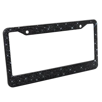 

XCCPJ Bling License Plate Frame For Women&Men,Sparkly Stainless Steel Frames Black Glass Diamond Rhinestone Crystals(2Pcs)