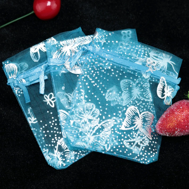 

Wholesale 200pcs/lot Lake Blue Organza Bags 7x9cm Small Wedding Gifts Jewelry Packaging Bags Favor Christmas Drawstring Gift Bag