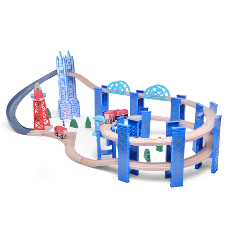 

Children's Educational Toys 50PCS Spelling Spiral Bridge Pier Double-layer Viaduct Magnetic Wooden Train Track