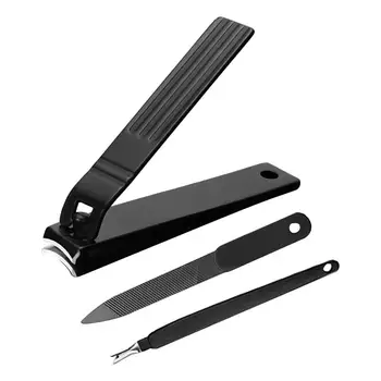 

1 Set Stainless Steel Nail Clipper Portable Nail File Practical Nail Cutter Nail Art Tools for Home Outdoor Trip (Black)