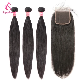

Supernova Peruvian Straight Hair 3 Bundles With Closure 4x4 Pre Plucked With Baby Hair Remy Human Hair Bundles With Lace Closure