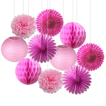 

10pcs/set Pink Blue Paper Fans Circle Honeycomb Ball Lantern Paper Pompoms Flower Kids Birthday Party Wedding Shower Decoration