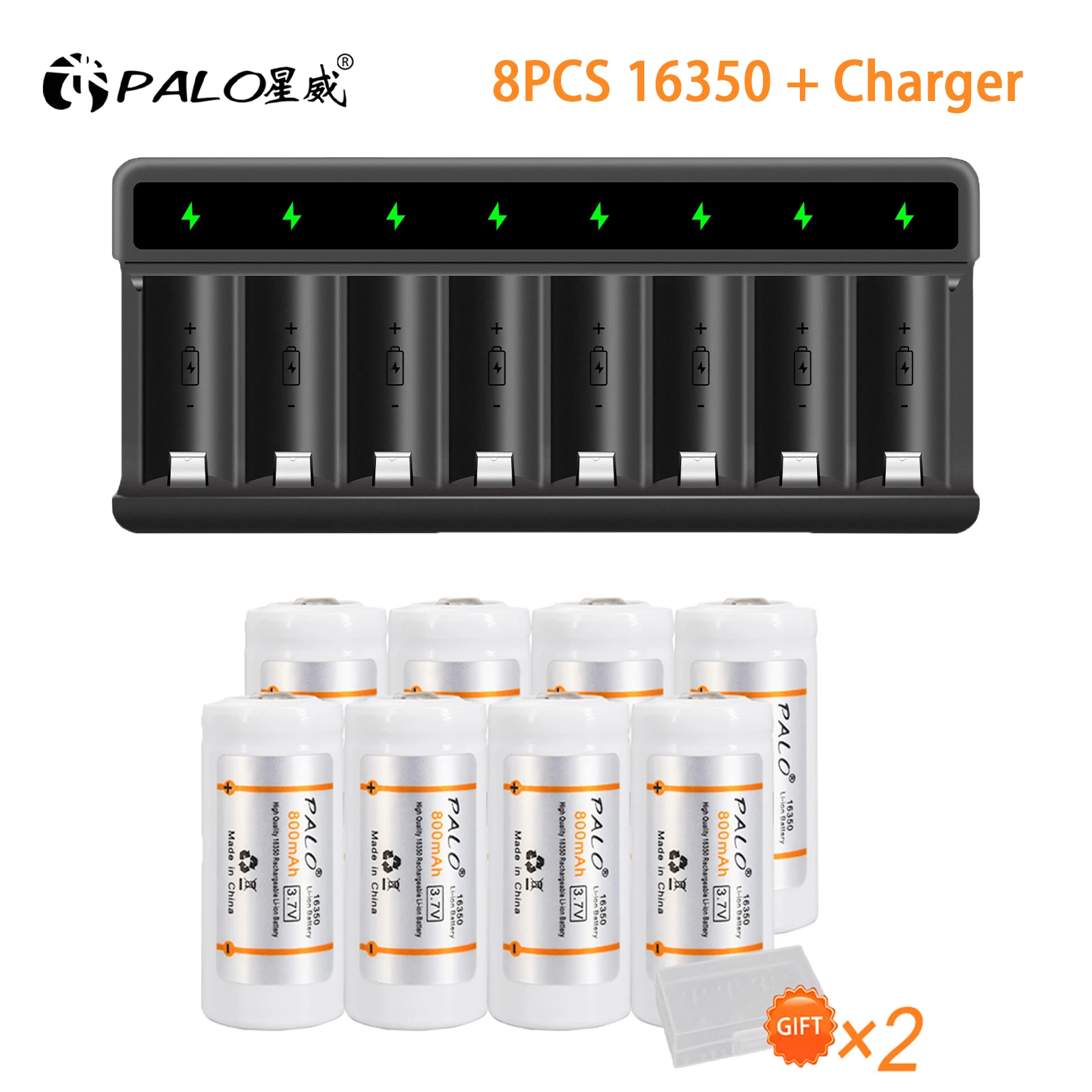 PALO 16350 배터리 충전식 배터리 3.7V 800mAh, 16340 16350 16360 CR123 CR123A 배터리 ...