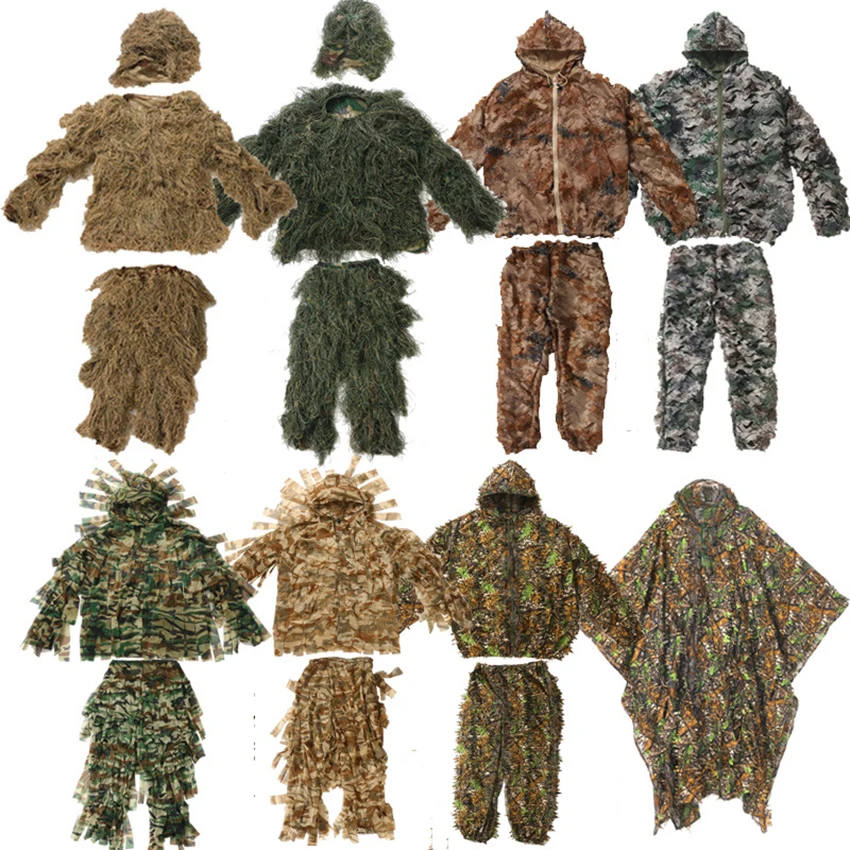 3/4/5 Pcs Set Unisex Boys Girls Hunting Clothes Military Shooting Camouflage 3D Maple Leaf Ghillie Suits for Hunt Bird Watching
