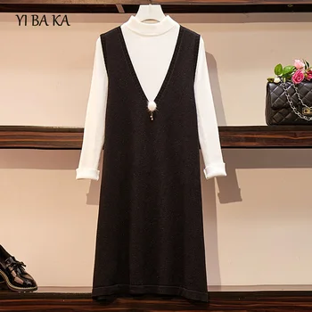 

plus size women clothing sweater dress autumn winter thick patchwork zipper kint dress vestidos casual A line party female dress