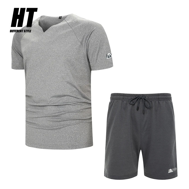 Chándales de manga corta para hombre, ropa deportiva informal con estampado, Camiseta con cuello en V y pantalones cortos, conjuntos de 2 piezas, trajes deportivos ajustados