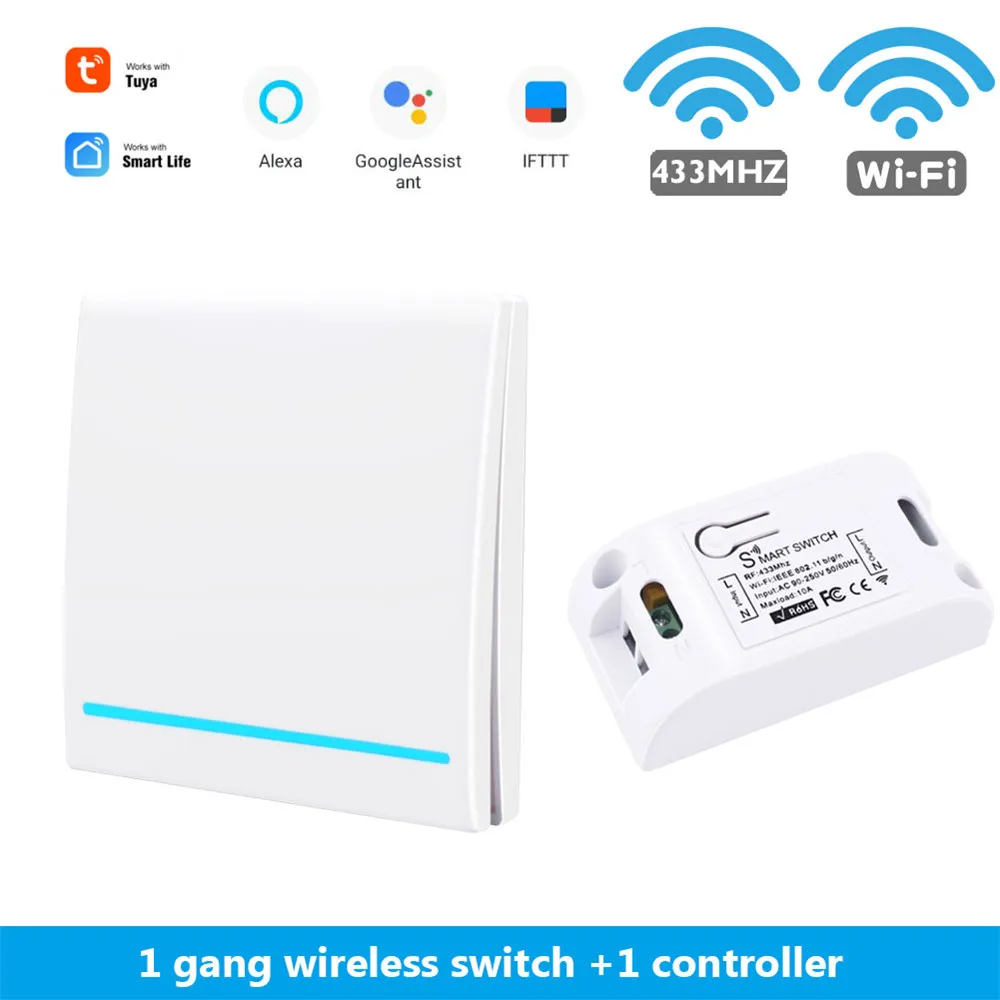 SMATRUL Tuya Smart Life APP WiFi кнопочный переключатель светильник RF 433 МГц настенный 110 В 220 В DIY релейный таймер модуль Google Home Amazon Alexa - Цвет: w 1 gang 1 Receiver