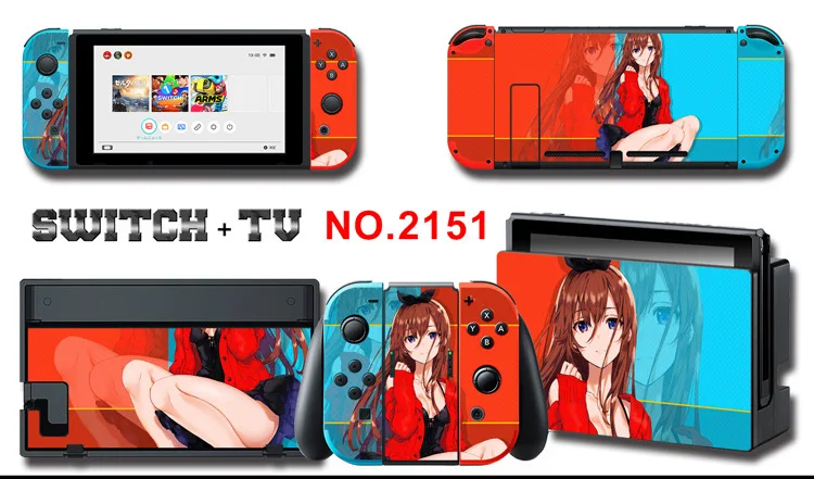 1set New Cute Anime Full Body Sticker for NS Switch Protective Cover Skin Colorful Art for Game Console Joy-Con Controller Decor
