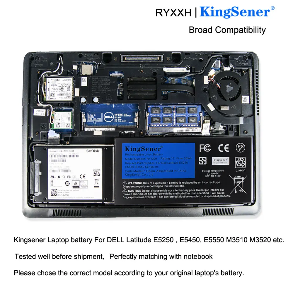 Kingsener 12 5000 11 Ryxxh Bateria do Portátil para Dell Latitude 3150 3160 3550 E5250 E5450 E5550 Notebook Série 9p4d2 11.1v 38wh - Imagem 6