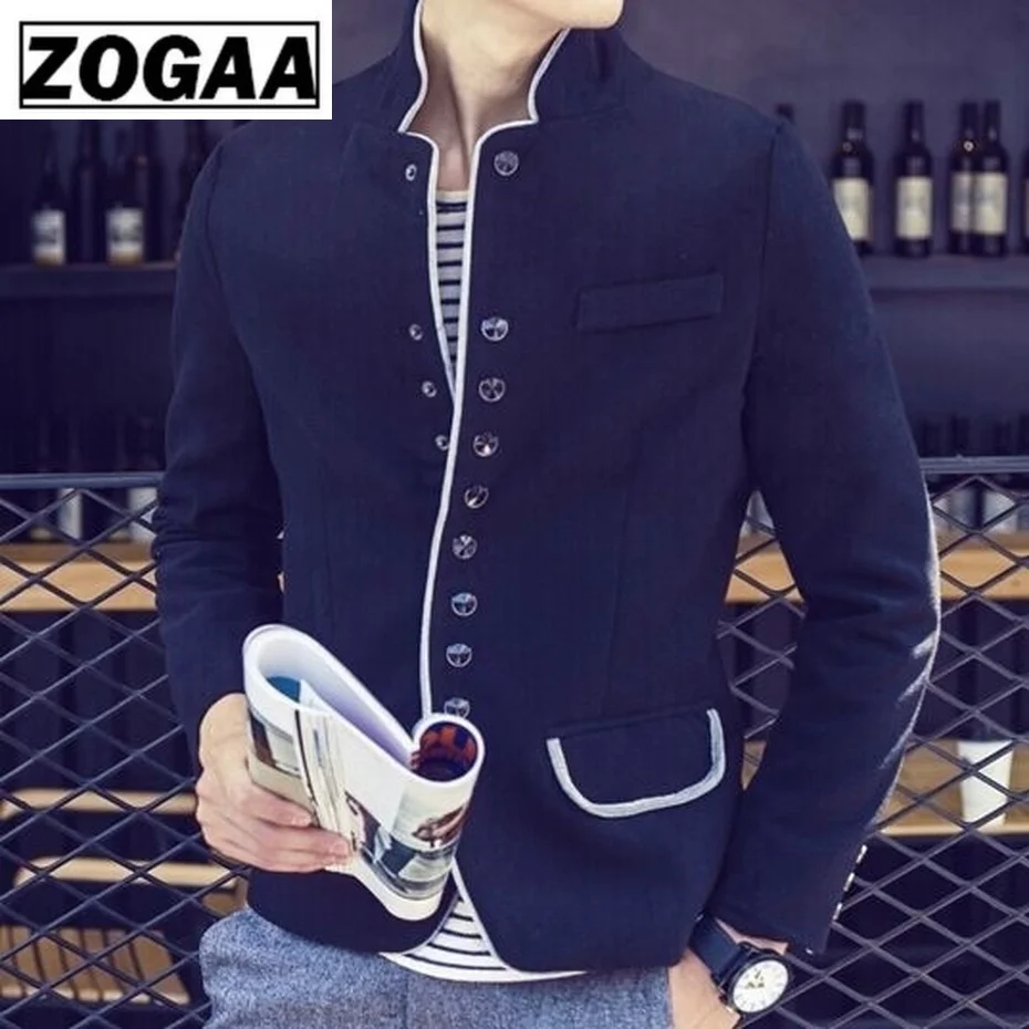 ZOGAA, мужские куртки, повседневные пальто, приталенный Блейзер, костюмы для мужчин, высокое качество, со стоячим воротником, шерстяная, деловая верхняя одежда, пальто для мужчин