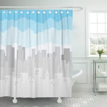 

Morning City Skyline Buildings Silhouette Cityscape Big Streets Blue Shower Curtain Waterproof Polyester Fabric 72 x 72 Inches