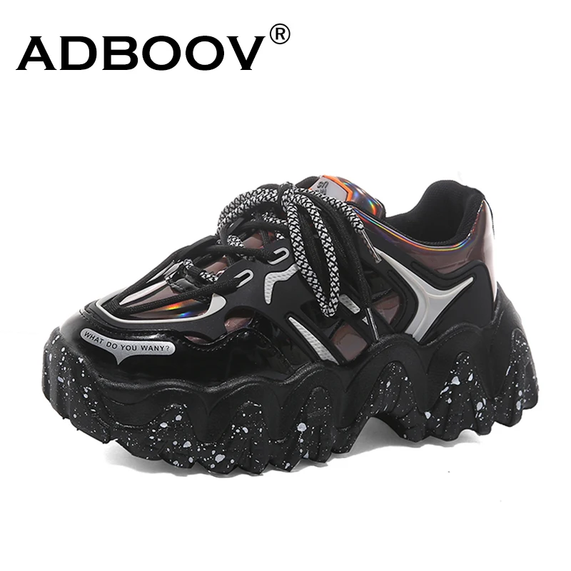 ADBOOV New 2022 Wave Sole Fashion Sneakers Women Laser Upper Platform