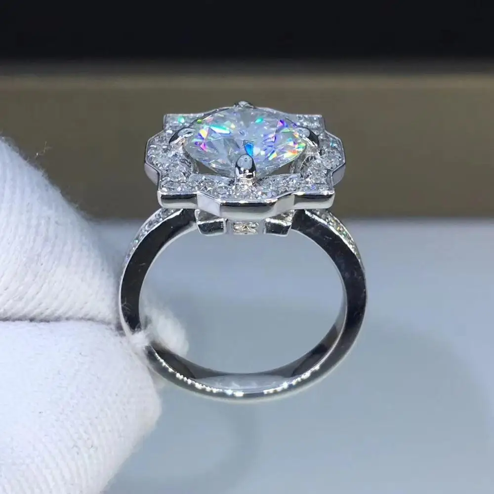 Кольцо Moissanite из белого золота с круглыми лучами, 2ct 8,00 мм D VVS, роскошное свадебное кольцо Moissanite для женщин