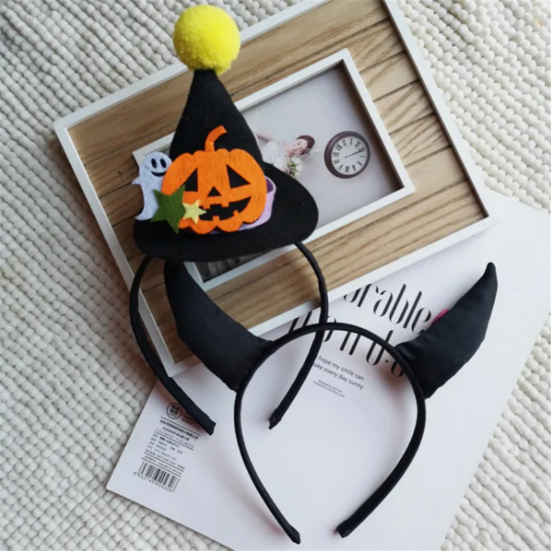 10pcs/lot Halloween witch hat Ghost Festival Hairbands Holiday Party Devil Horn Performance Props Headwear Hair Accessories