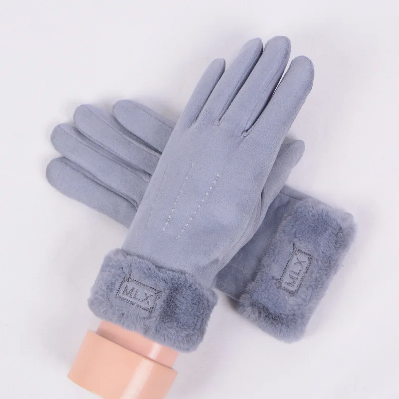 StyleP H10075 женские зимние перчатки Осенние плюшевые теплые термальные варежки из замши для езды на велосипеде с сенсорным экраном простые элегантные женские муфты - Цвет: StyleP
